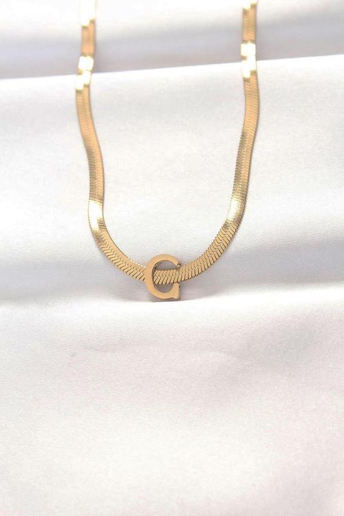 316L Çelik C Harfli Gold Renk İtalyan Zincirli Kolye
