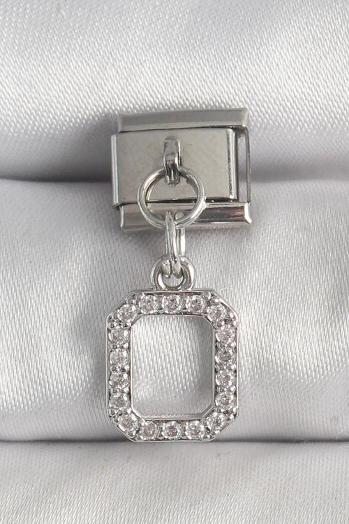 316L Çelik Gümüş Renk Sallantı Zirkon Taşlı Kare Model Nomination Charm