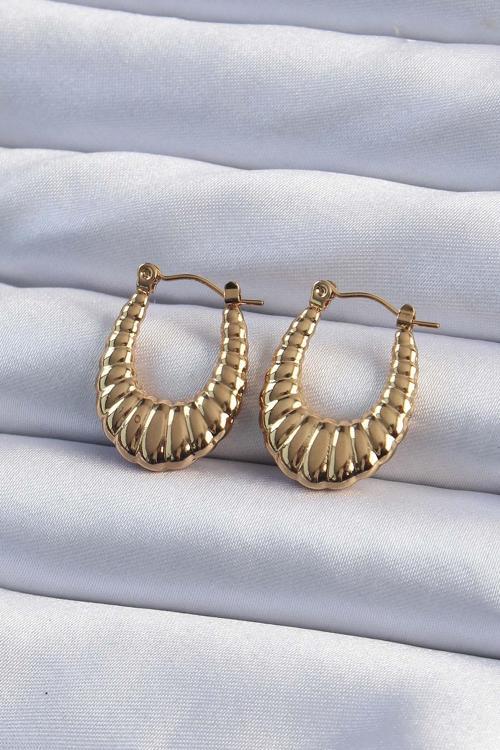 316L Çelik Gold Renk Bombeli Baklava Kesim Kadın Küpe