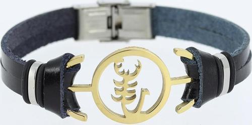 Gold Renk Çelik Akrep Figürlü Metal Aksesuarlı Siyah Renk Deri Erkek Bileklik