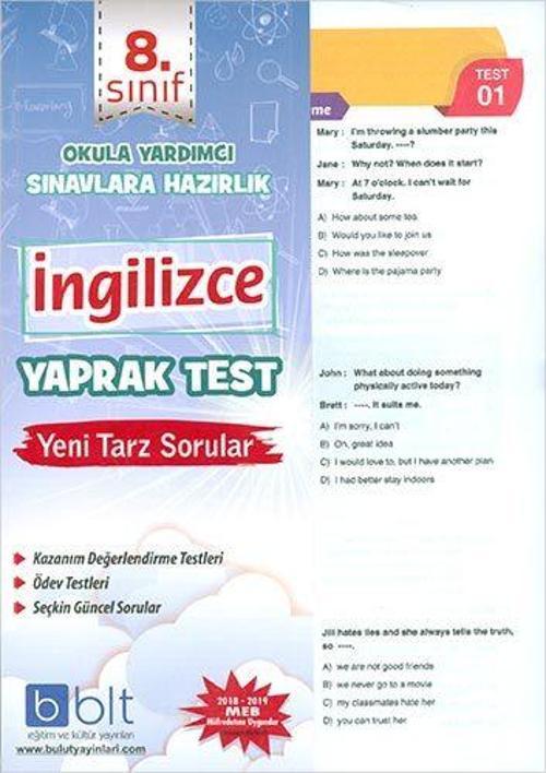 Bulut Eğitim Yayınları  8. Sınıf İngilizce Yaprak Test