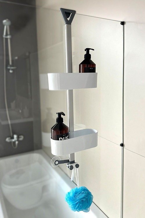 Yükseklik Ayarlı Oval Banyo Rafı 2Li-Beyaz