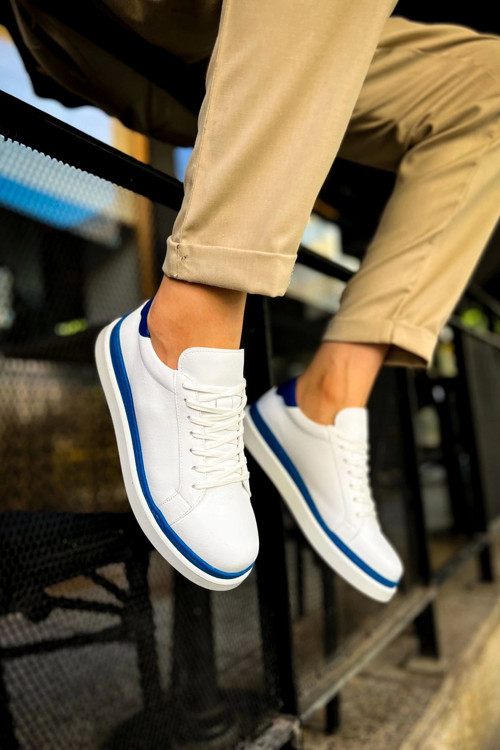MD979 Santoni GBT Spor Erkek Ayakkabı BEYAZ/MAVI
