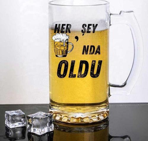 "Her Şey Biranda Oldu Tasarım Bira Bardağı – Mizahi Hediyelik Cam Bira Bardağı"