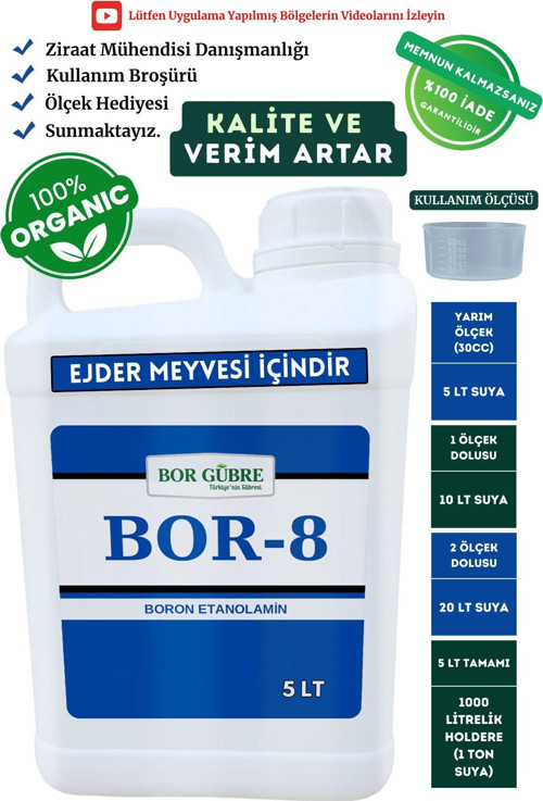 Ejder Meyvesi İçin Organik Sıvı Gübre-Bor-8 1Lt -Kalite Ve Verim Artar.