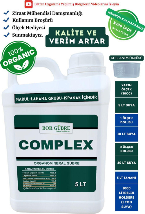 Marul, Lahana Grubu ,Ispanak İçin Organik Sıvı Gübre-Complex-5Lt -Kalite-Verim Artar.