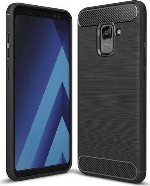 Samsung Galaxy A8 Plus ile Uyumlu Kamera Korumalı Darbe Önleyici Carbon Brushed Silikon Kılıf