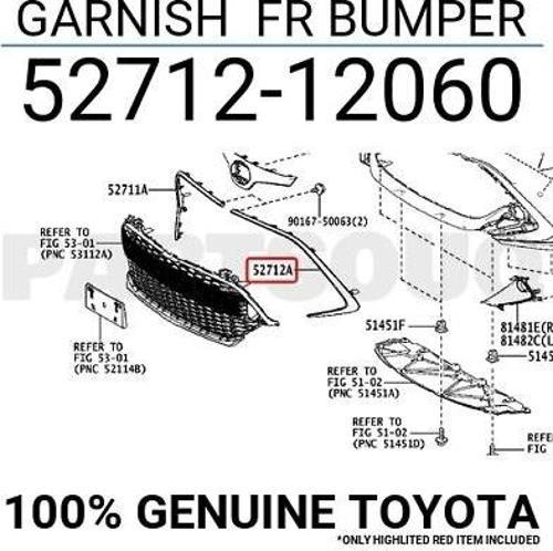 Toyota Corolla- Hb- 2020-2022  Ön Tampon Panjuru Dış Çerçeve Çıtası Sol Koyu Gri (Tyg) (Oem No:52712