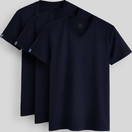 Standart Fit Basic V Yaka 3lü Paket Lacivert Erkek T-Shirt 87912
