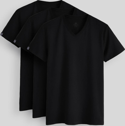 Standart Fit Basic V Yaka 3lü Paket Siyah Erkek T-Shirt 87912