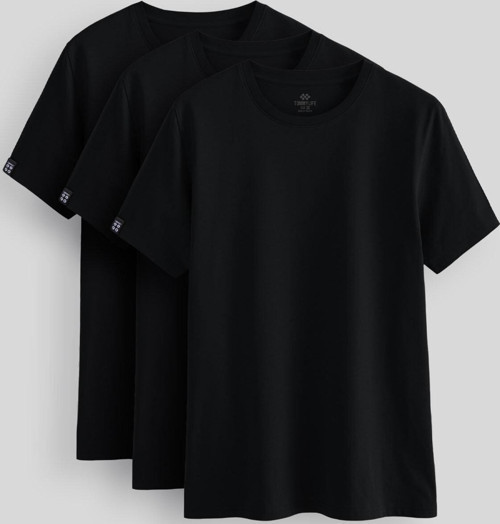Standart Fit Basic O Yaka 3lü Paket Siyah Erkek T-Shirt 87911