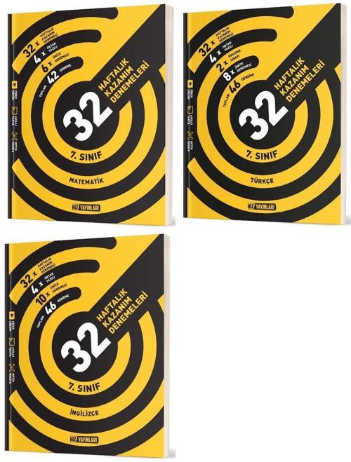 Hız 2025 7. Sınıf Matematik + Türkçe + İngilizce 36 Haftalık Deneme Seti 3 Kitap