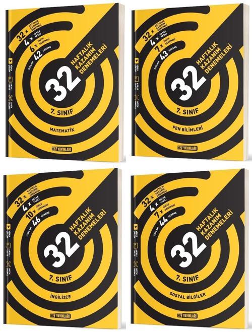 Hız 2025 7. Sınıf Matematik İngilizce Fen Sosyal 36 Haftalık Deneme Seti 4 Kitap