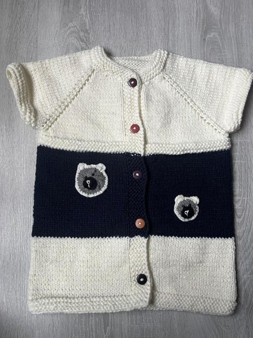 Erkek Bebek Yeleği Beyaz Lacivert Ayıcıklı  El Örmesi