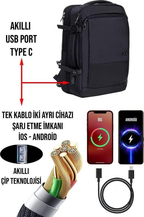 Usb Aparatlı Notebook Sırt Ve Seyahat Çantası 15,6 İnç 40 Litre Su Geçirmez Kumaş Çanta 012