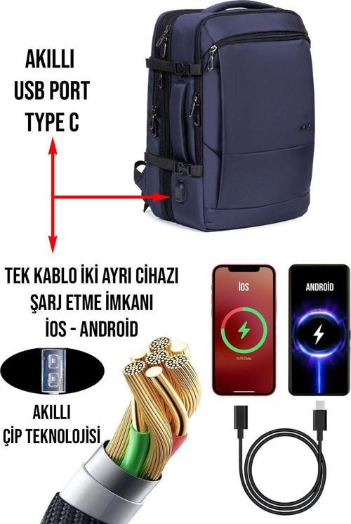 Körüklü Notebook Sırt Ve Seyahat Çantası 40 Litre 15,6 İnç Su Geçirmez Kumaş Çanta 012