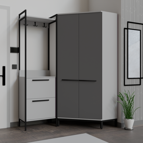 Modern Köşe Portmanto Askılıklı  Vestiyer Takımı