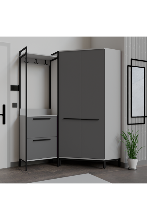 Modern Köşe Portmanto Askılıklı  Vestiyer Takımı