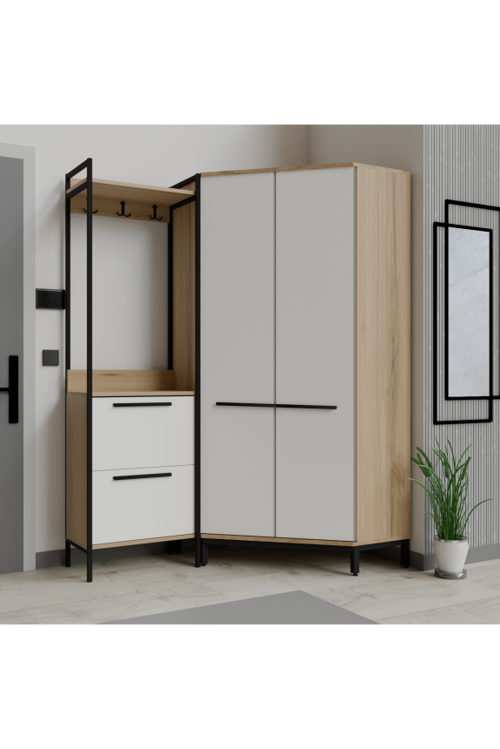 Modern Köşe Portmanto Askılıklı  Vestiyer Takımı