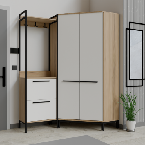 Modern Köşe Portmanto Askılıklı  Vestiyer Takımı