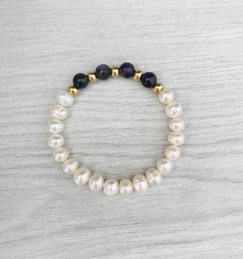 GERÇEK İNCİ - AMETİST TAŞI BİLEKLİK MKT052