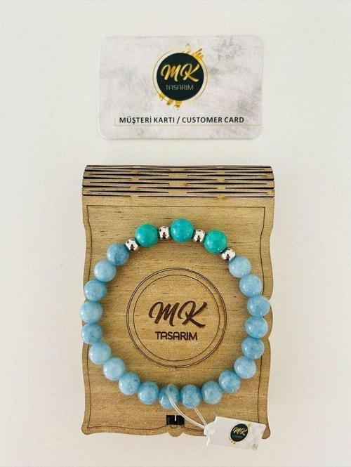 GERÇEK MAVİ KUVARS -TURKUAZ TAŞI BİLEKLİK | ÖZEL KUTUSUNDA | MÜŞTERİ KARTLI MK.003.002-1