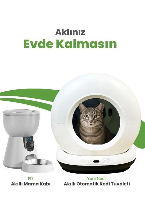 Akıllı Otomatik Kedi Yaşam Seti 2'Li Set- Akıllı Otomatik Kedi Tuvaleti,Otomatik Mama Kabı