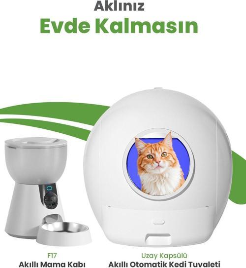 Premium Akıllı Kedi Seti – Uzay Kapsülü Otomatik Kedi Tuvaleti + Otomatik Mama Kabı