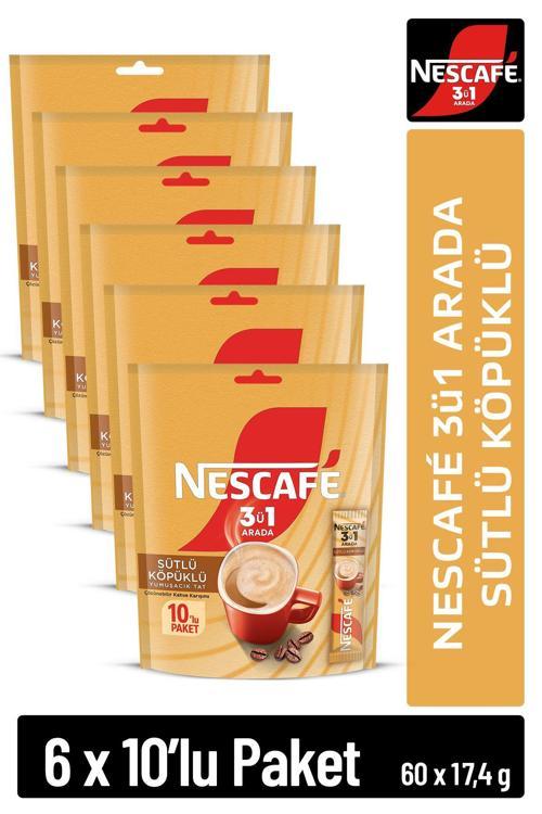 Nescafé 3ü1 Arada Sütlü Köpüklü Çözünebilir Kahve 17,4g 10'lu paket 10X6
