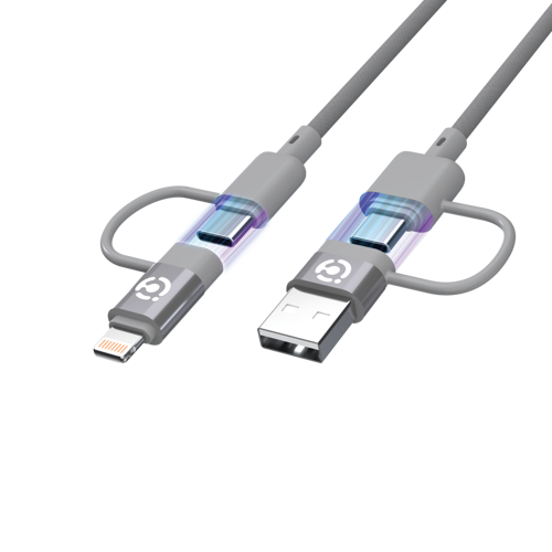 PAİNTLİNE 60W  USB-C 4 İN 1 HIZLI ÖRGÜLÜ ŞARJ VE DATA KABLOSU-GRİ
