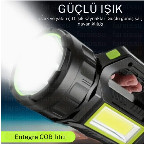 GK-T95  5 Adet 30W Uzun Menzilli Solar Panelli Powerbank Usb Çıkış S.o.s Lu Ultra Güçlü Ledli Şarjlı Feneri
