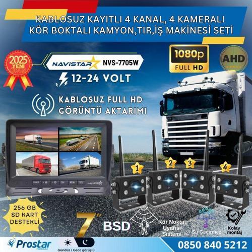 4 Kablosuz Kameralı 7 inç Kayıtlı Monitör Full HD BSD Kör Nokta Uyarı Sistemli Tak Kullan Kamera Seti