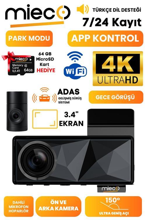 A11 Wifi/ 4K UHD/ 150° Ultra Geniş Açı/ GPS/ ADAS/ Ön+Arka Araç Kamerası (2025)+Hafıza Kartı Hediye