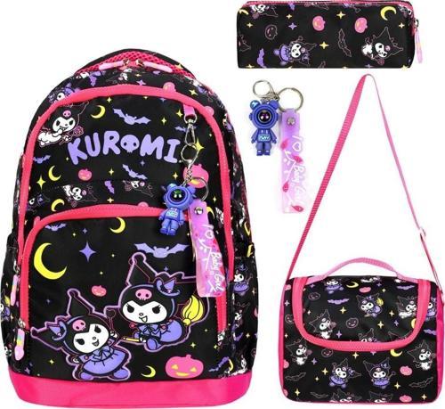 Kuromi Desenli Termal Beslenmeli Kalemlikli Üçlü İlkokul Öğrenci Çantası Seti Kuromi 117