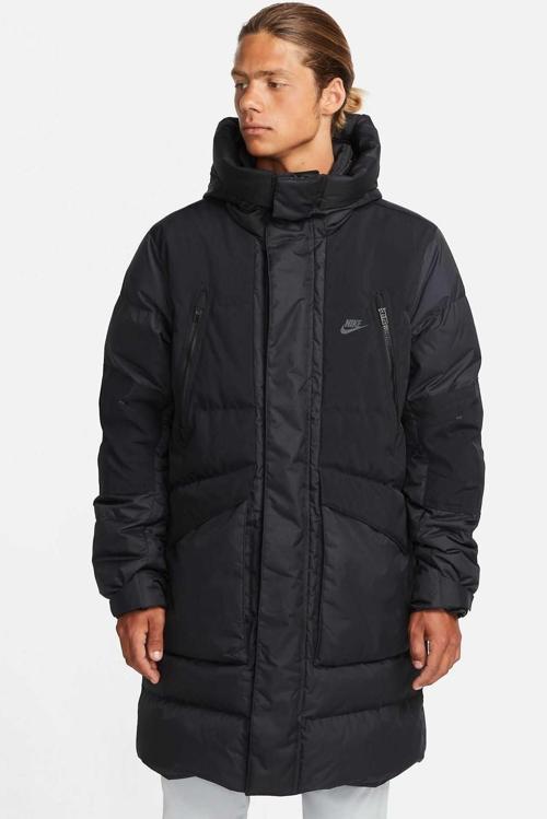 Storm Fit Down Fill Oversize Hoodie Ful Zip Jacket Erkek Su Geçirmez Kaz Tüyü Kapüşonlu Mont Siyah