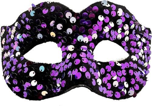 Mor Renk Arkadan Lastikli Pul Payet İşlemeli Balo After Parti Maskesi