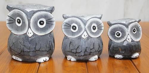 Ahşap 3'lü Baykuş Seti Model 2