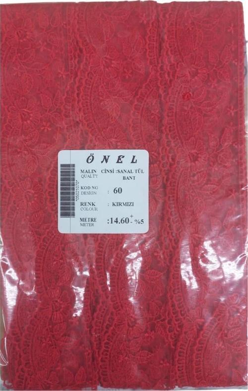 Dantel Polyester Sanal Tül Bant Kırmızı 14,60 Metre En 6 cm ON-60-K