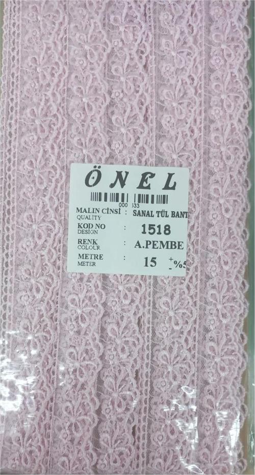 Dantel Polyester Sanal Tül Bant Açık Pembe 15 Metre En 3 cm ON-1518-AP