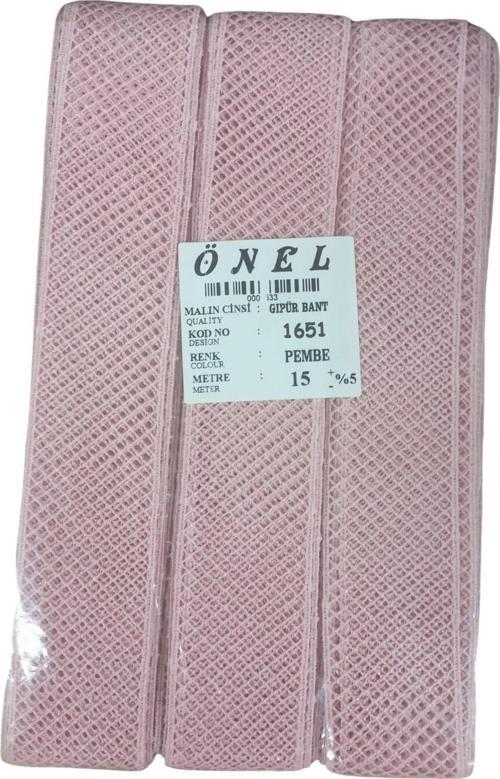 Dantel Polyester Güpür Bant Pembe 15 Metre En 3 cm ON-1651-P