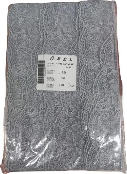Dantel Polyester Sanal Tül Bant Gri 20 Metre En 6 cm ON-60-G