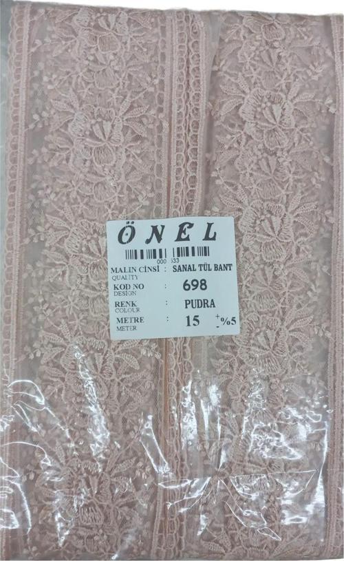 Dantel Polyester Sanal Tül Bant Pudra 15 Metre En 6 cm ON-698-PU
