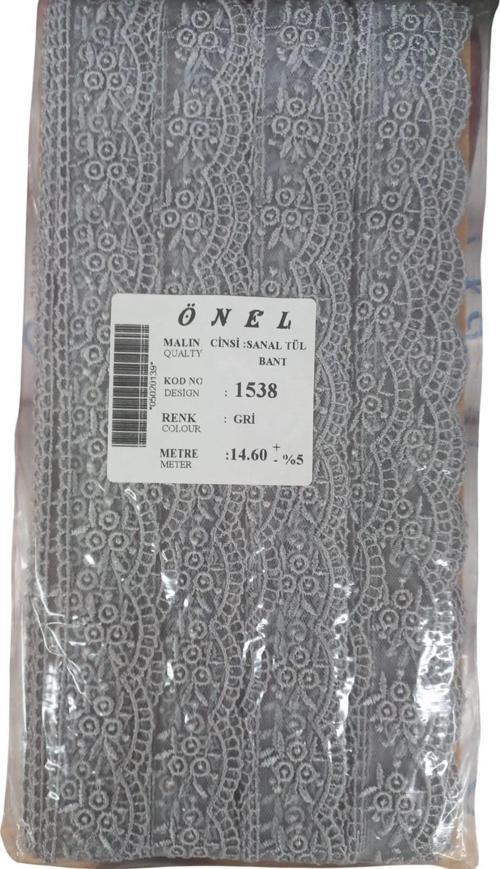 Dantel Polyester Sanal Tül Bant Gri 14,60 Metre En 3 cm ON-1538-G
