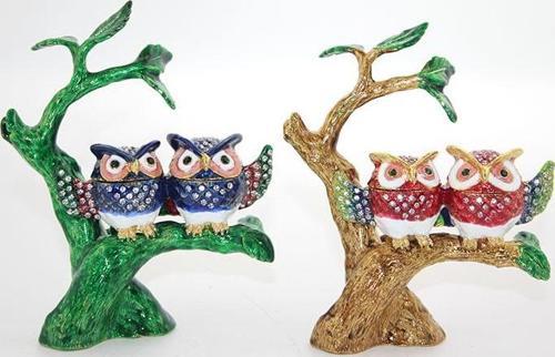 Swarovski Taşlı Dal Üstünde 2'li Baykuş