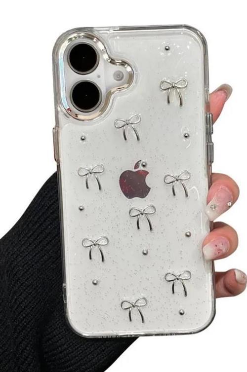 iPhone 16 Plus Uyumlu Kamera Korumalı Fiyonk Desenli Şeffaf Silikon Kapak