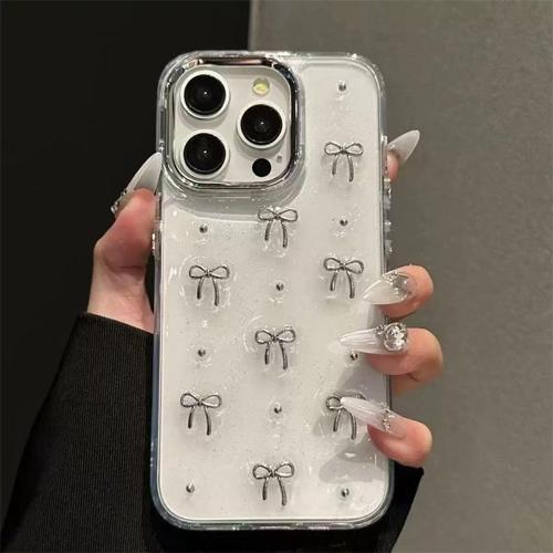 iPhone 16 Pro Uyumlu Kamera Korumalı Fiyonk Desenli Şeffaf Silikon Kapak