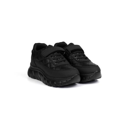Unisex Çocuk Siyah Bağcıklı Cırtlı Sneaker Rahat Spor Ayakkabı