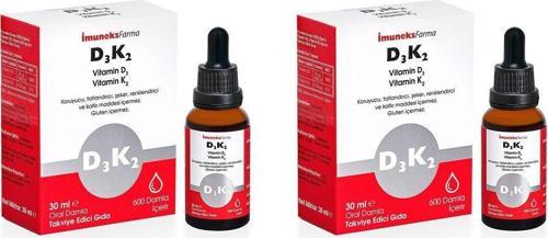 İmuneks Farma D3K2 Damla Vitamin D3, Vitamin K2 İçeren Takviye Edici Gıda 30 Ml X 2 Adet