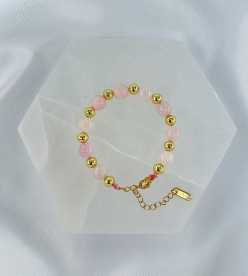 PEMBE KUVARS 8MM DOĞALTAŞ ÇELİK KLİPSLİ BİLEKLİK 