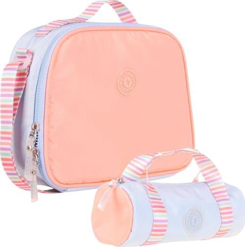 Isı Yalıtımlı Beslenme Çantası ve Kalemlik Seti - Kız Çocuğuna Özel - İki Renkli - Mavi Turuncu Renkli